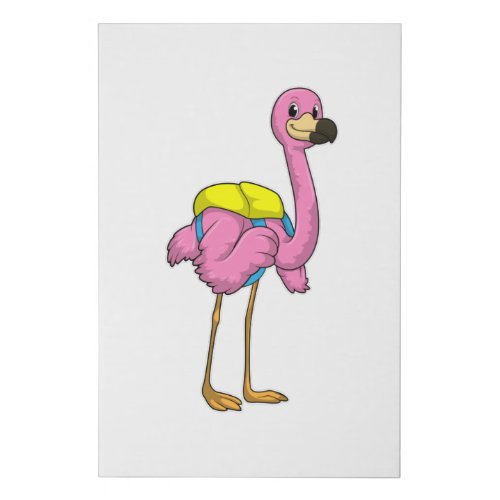 Flamingo as Pupils with School bag Faux Canvas Print