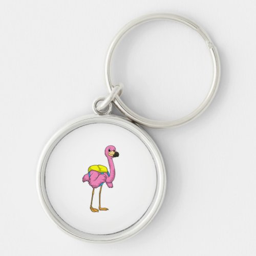 Flamingo as Pupils with School bag Keychain