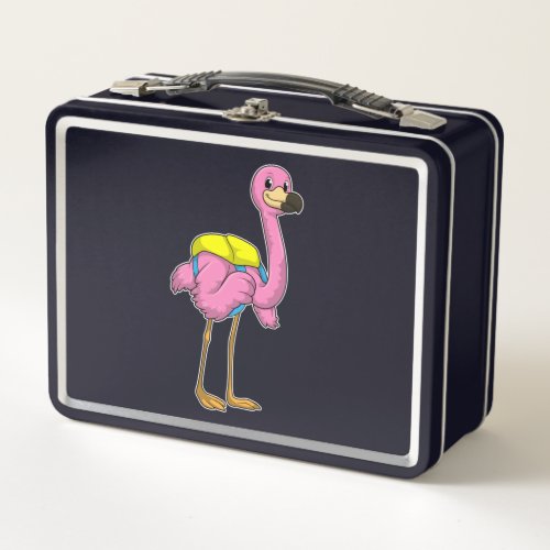 Flamingo as Pupils with School bag Metal Lunch Box