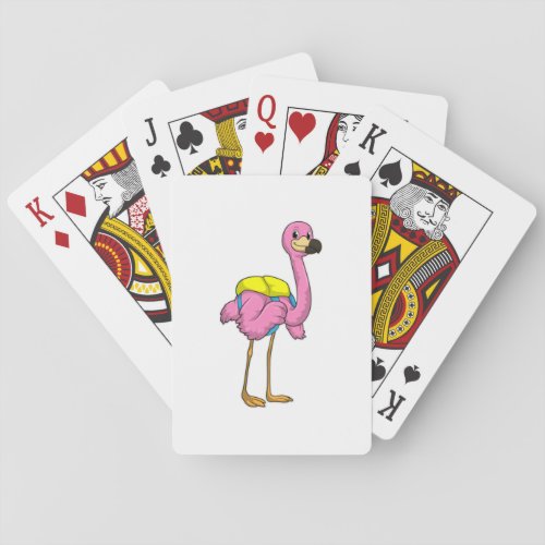 Flamingo as Pupils with School bag Playing Cards