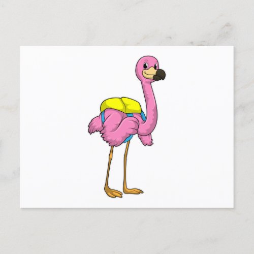 Flamingo as Pupils with School bag Postcard