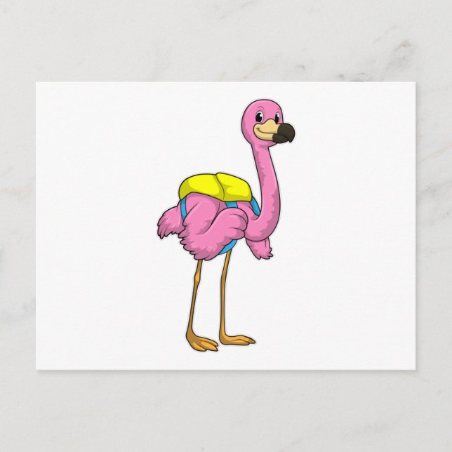 Flamingo as Pupils with School bag Postcard (Front)