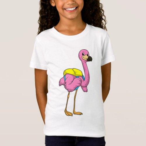 Flamingo as Pupils with School bag T_Shirt