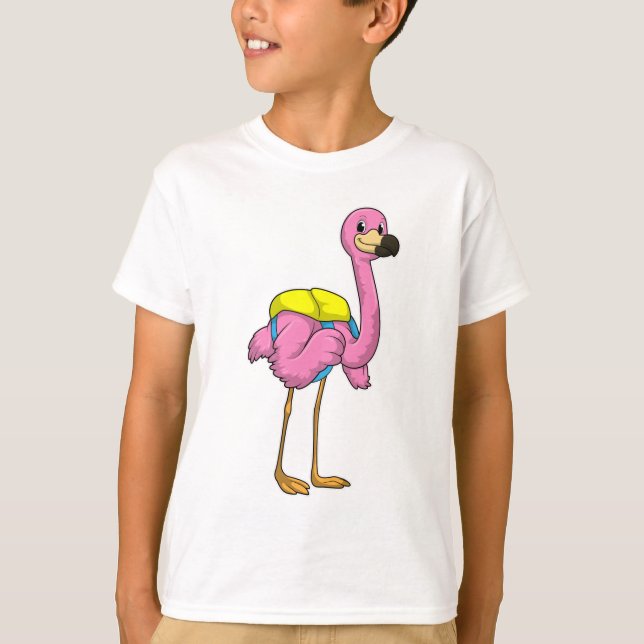 Flamingo as Pupils with School bag T-Shirt (Front)