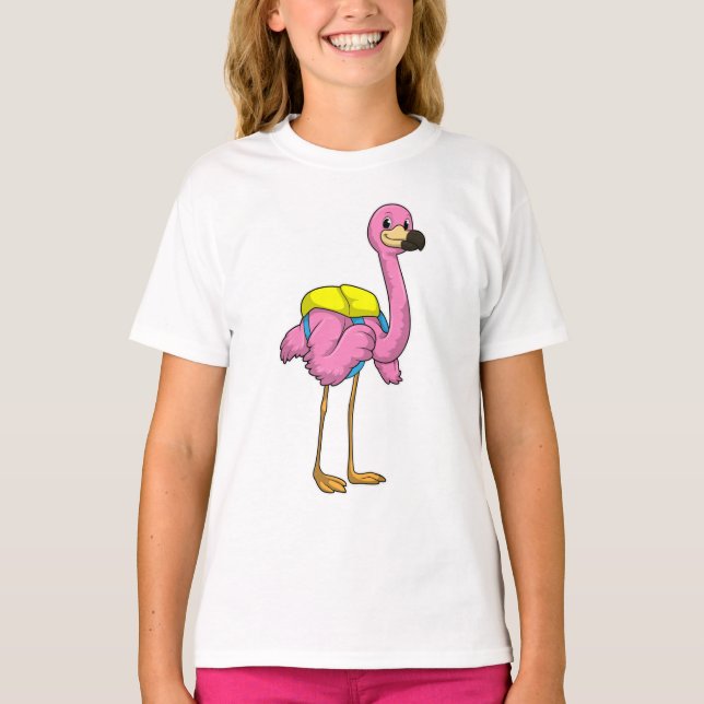 Flamingo as Pupils with School bag T-Shirt (Front)