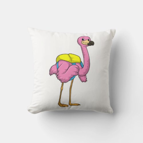 Flamingo as Pupils with School bag Throw Pillow