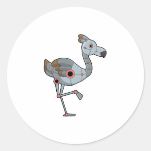 Flamingo as Robot Classic Round Sticker