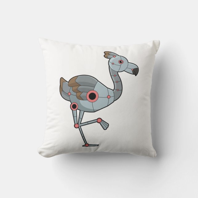Flamingo as Robot Throw Pillow (Front)