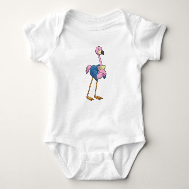 Flamingo as Secretary with Notepad Baby Bodysuit (Front)