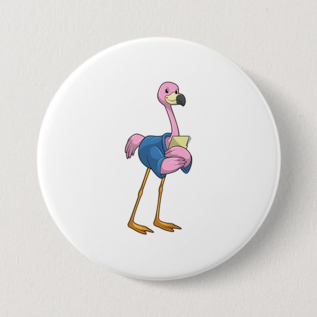 Flamingo as Secretary with Notepad Button (Front)