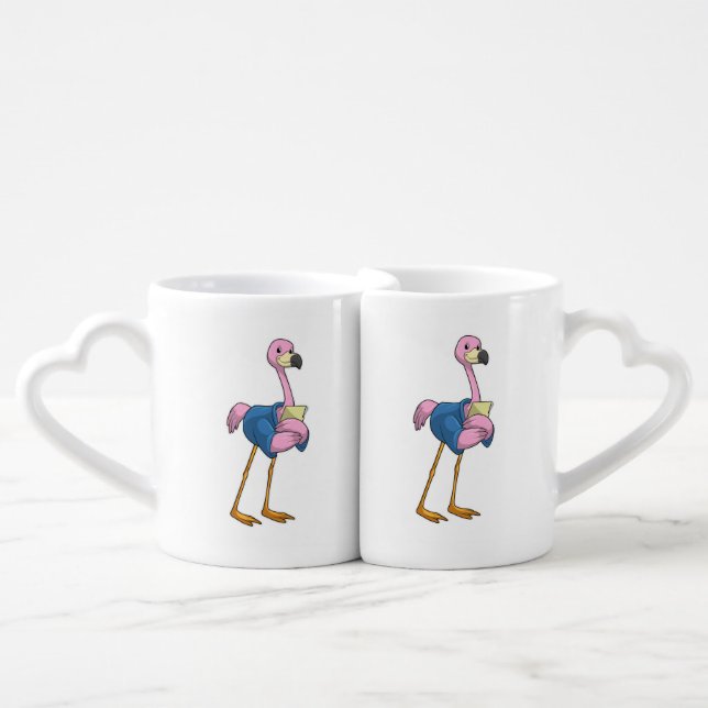 Flamingo as Secretary with Notepad Coffee Mug Set (Front Nesting)