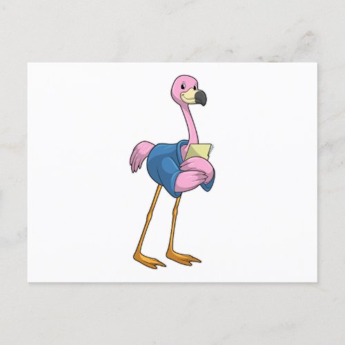 Flamingo as Secretary with Notepad Postcard