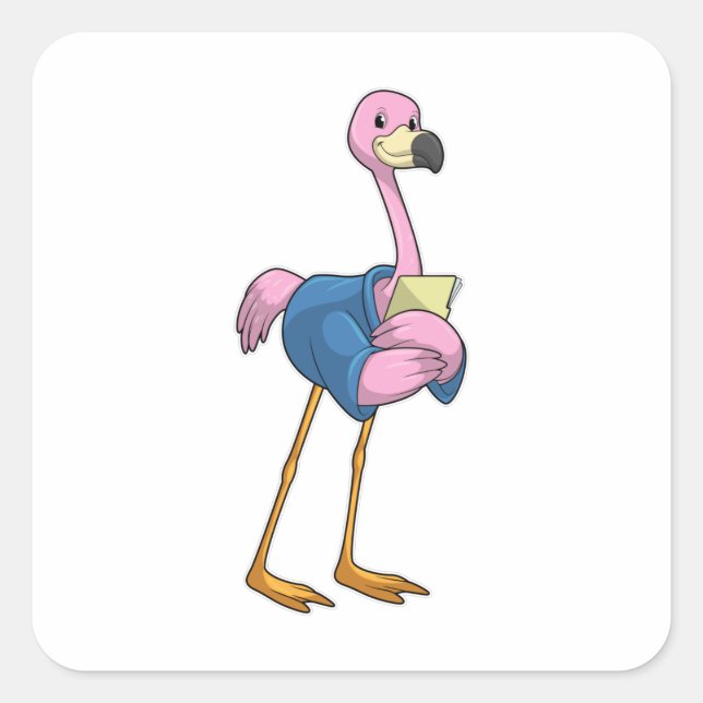 Flamingo as Secretary with Notepad Square Sticker (Front)