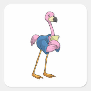 Flamingo as Secretary with Notepad Square Sticker