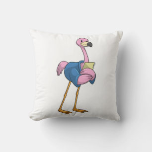 Flamingo as Secretary with Notepad Throw Pillow