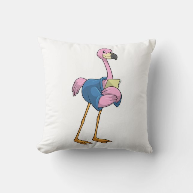 Flamingo as Secretary with Notepad Throw Pillow (Front)