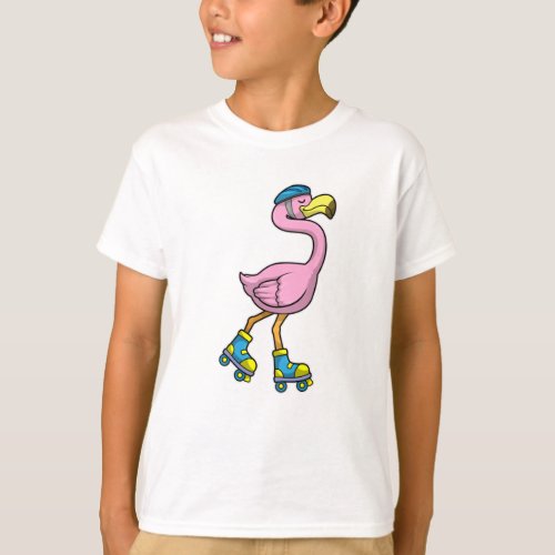 Flamingo as Skater with Inline skates  Helmet T_Shirt