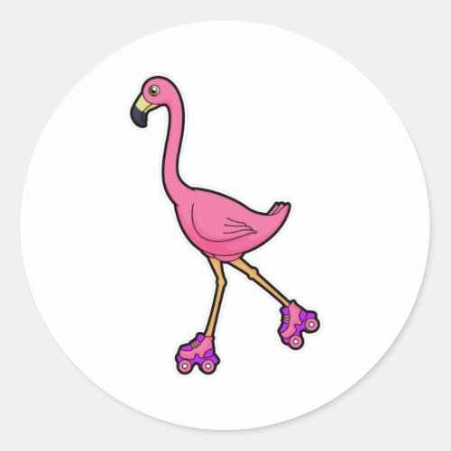 Flamingo as Skater with Roller skates Classic Round Sticker