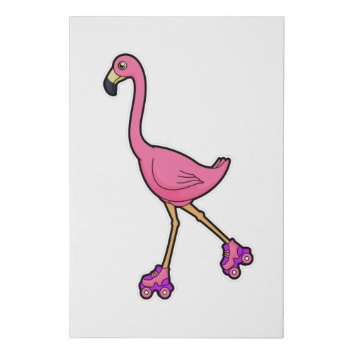 Flamingo as Skater with Roller skates Faux Canvas Print