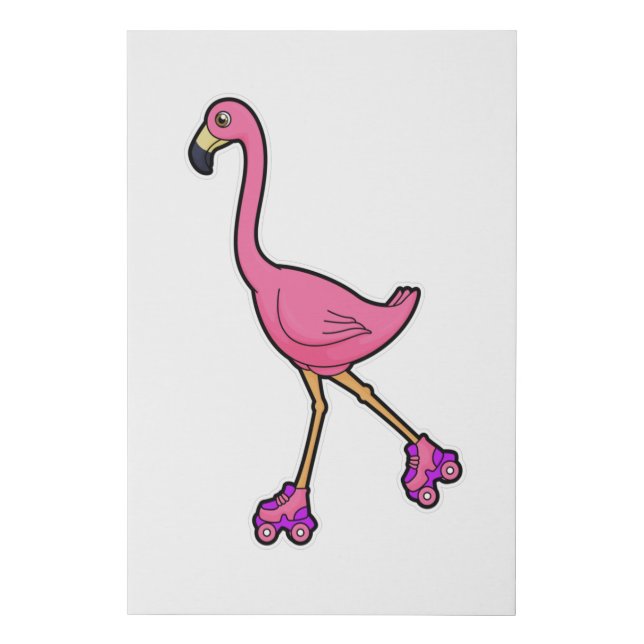 Flamingo as Skater with Roller skates Faux Canvas Print (Front)