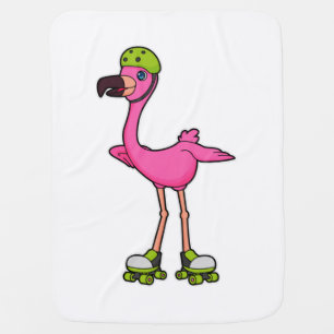 Flamingo as Skater with Roller skates & Helmet Baby Blanket