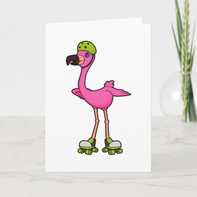 Flamingo as Skater with Roller skates & Helmet Card (Front)