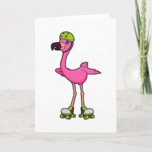 Flamingo as Skater with Roller skates & Helmet Card