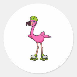 Flamingo as Skater with Roller skates & Helmet Classic Round Sticker