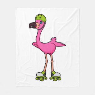 Flamingo as Skater with Roller skates & Helmet Fleece Blanket