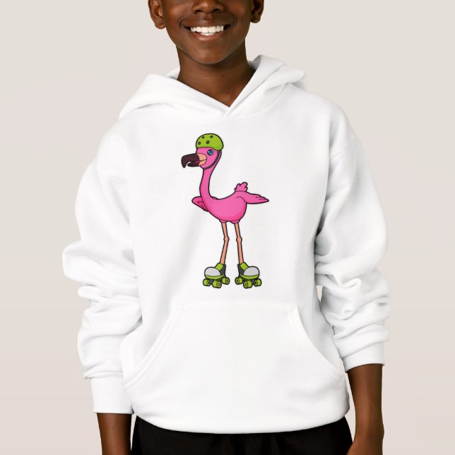 Flamingo as Skater with Roller skates & Helmet Hoodie (Front)