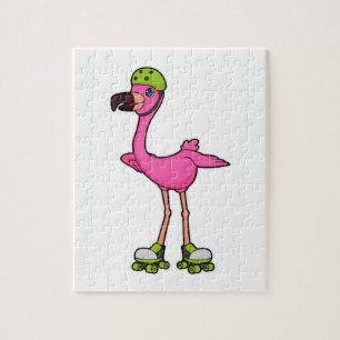 Flamingo as Skater with Roller skates & Helmet Jigsaw Puzzle