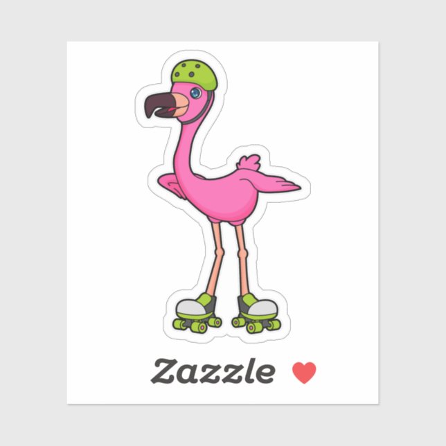 Flamingo as Skater with Roller skates & Helmet Sticker (Sheet)