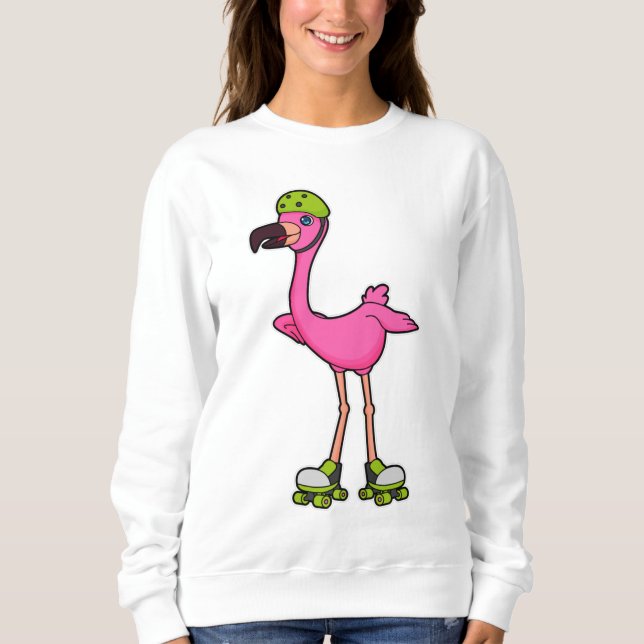 Flamingo as Skater with Roller skates & Helmet Sweatshirt (Front)
