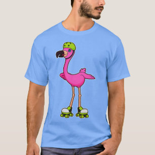 Flamingo as Skater with Roller skates Helmet T-Shirt
