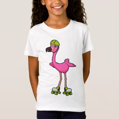 Flamingo as Skater with Roller skates  Helmet T_Shirt
