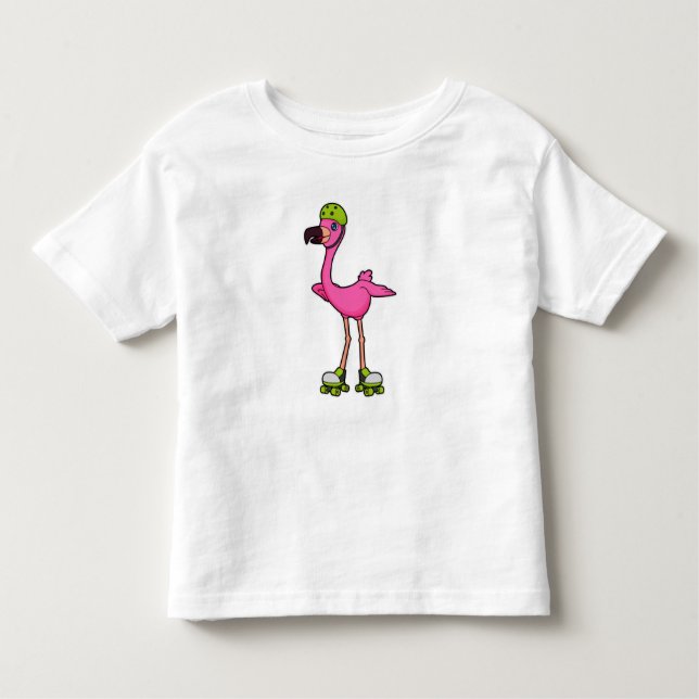 Flamingo as Skater with Roller skates & Helmet Toddler T-shirt (Front)