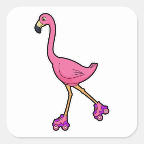 Flamingo as Skater with Roller skates Square Sticker