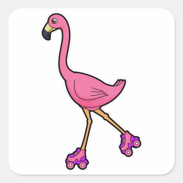 Flamingo as Skater with Roller skates Square Sticker (Front)