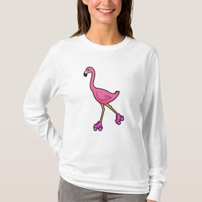 Flamingo as Skater with Roller skates T-Shirt (Front)