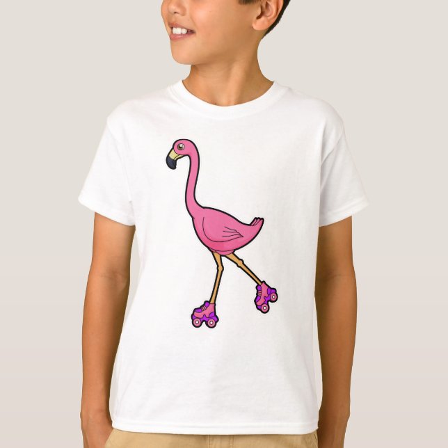 Flamingo as Skater with Roller skates T-Shirt (Front)
