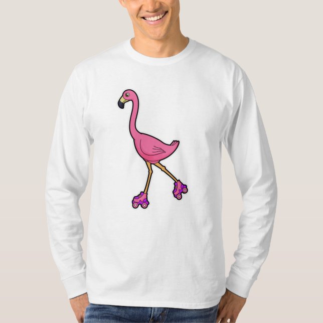 Flamingo as Skater with Roller skates T-Shirt (Front)