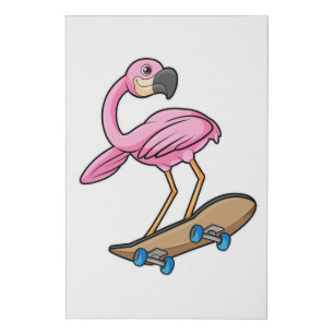 Flamingo as Skater with Skateboard Faux Canvas Print