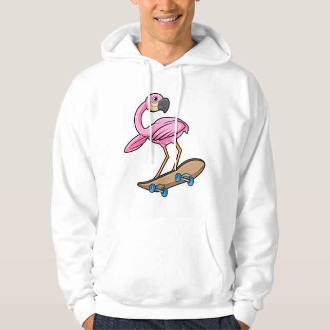 Flamingo as Skater with Skateboard Hoodie (Front)