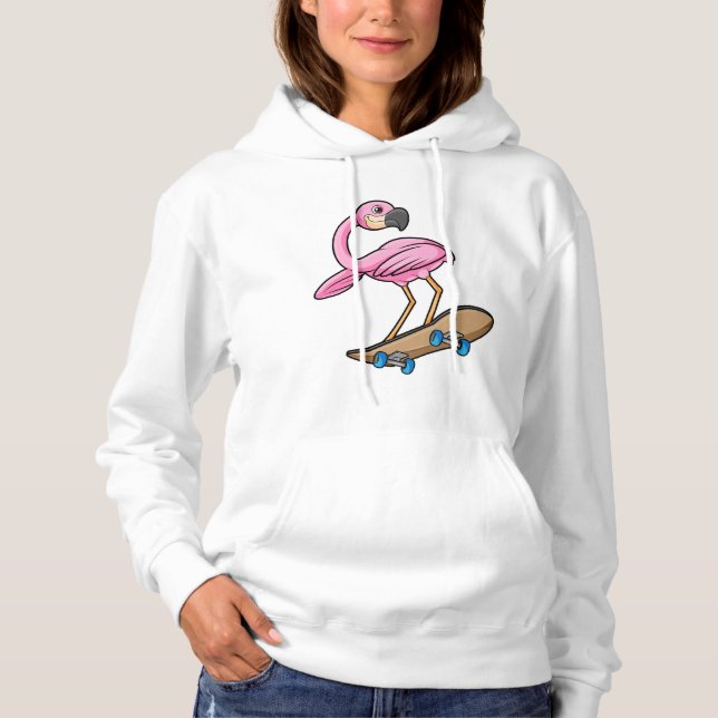 Flamingo as Skater with Skateboard Hoodie (Front)