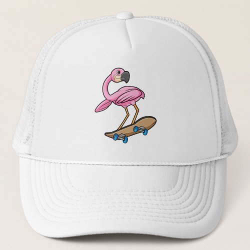 Flamingo as Skater with Skateboard Trucker Hat