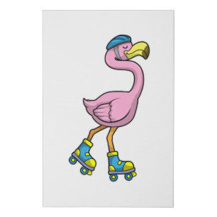 Flamingo as Skater with Skates & Helmet Faux Canvas Print