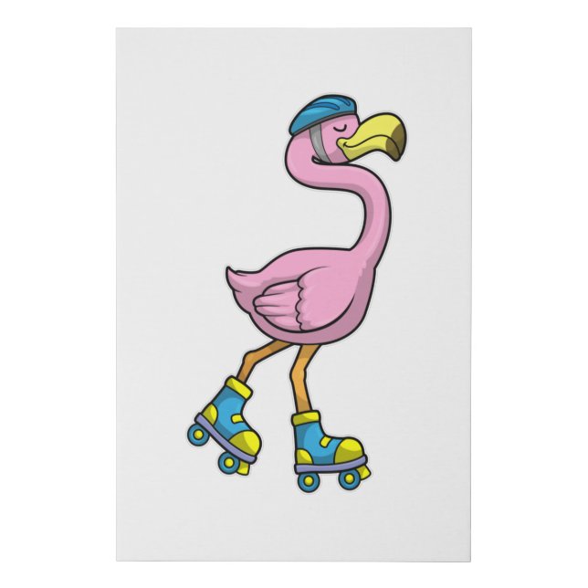 Flamingo as Skater with Skates & Helmet Faux Canvas Print (Front)