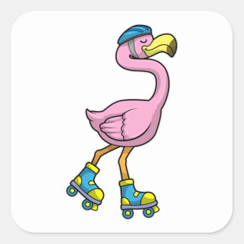 Flamingo as Skater with Skates  Helmet Square Sticker