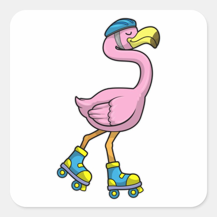 Flamingo as Skater with Skates & Helmet Square Sticker
