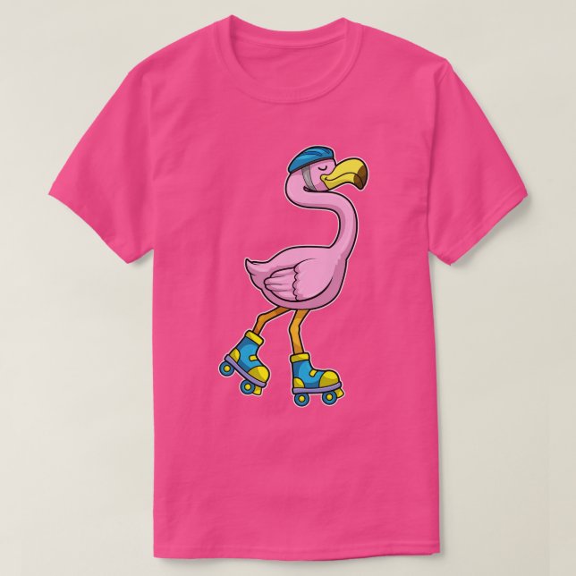 Flamingo as Skater with Skates Helmet T-Shirt (Design Front)